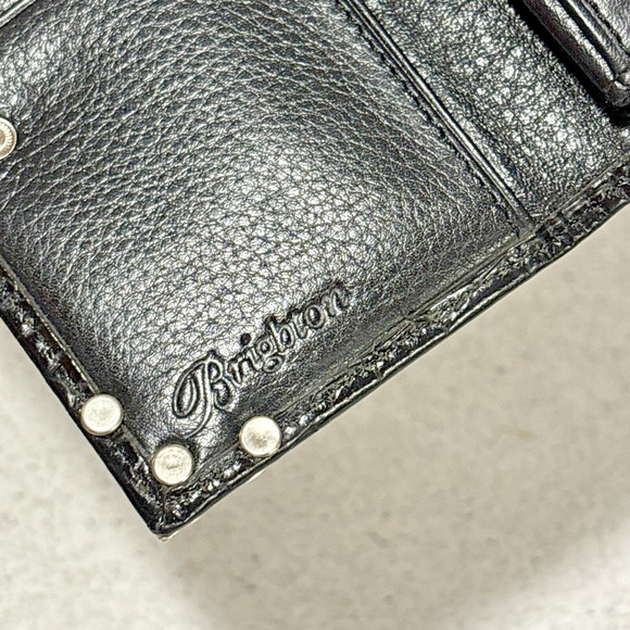 Brighton Black Leather Wallet Moc Croc Textured Card ID Bifold Coin Purse Silver - Picture 6 of 9